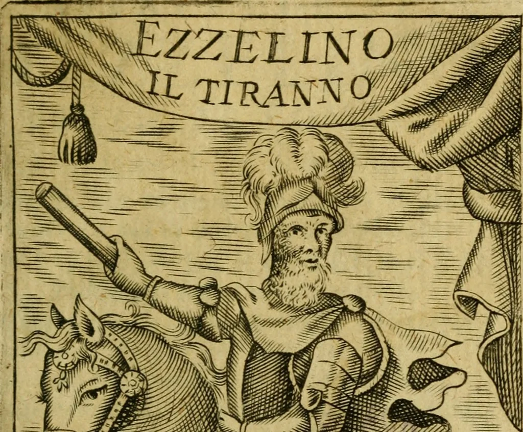 An illustration from Vita, et gesti d'Ezzelino Terzo da Roman : da l'origine al fine di sua famiglia, sotto la cui tirannide mancarono di morte violenta più di dodeci milla padouani, 1677, leaf 6