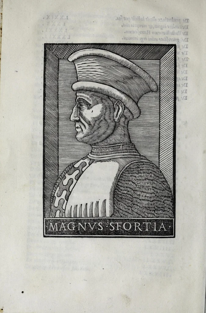 An illustration from Vita Sfortiae clariss. dvcis à Pavlo Iovio conscripta, 1539, leaf 12