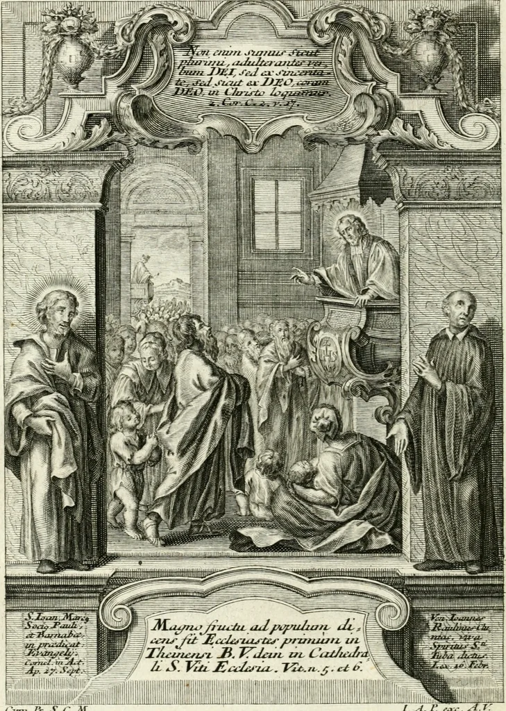 An illustration from Vita S. Joannis Nepomuceni, sigilli sacramentalis protomartyris, 1730, leaf 25