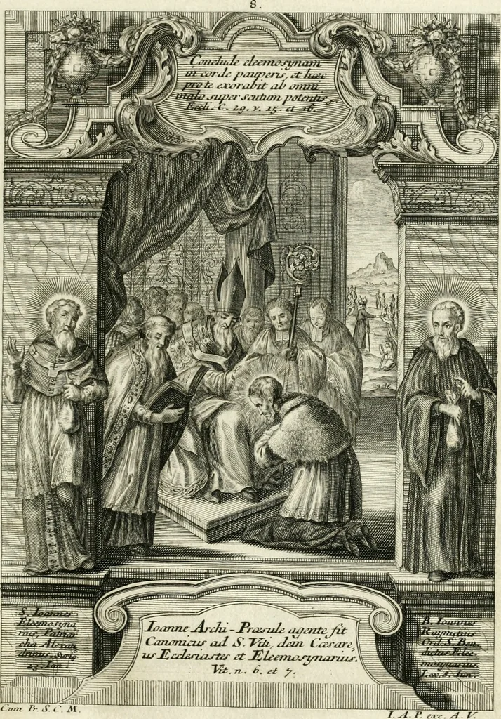 An illustration from Vita S. Joannis Nepomuceni, sigilli sacramentalis protomartyris, 1730, leaf 28