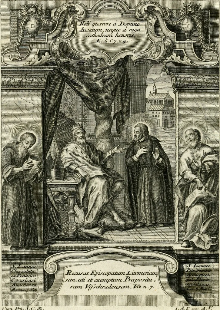 An illustration from Vita S. Joannis Nepomuceni, sigilli sacramentalis protomartyris, 1730, leaf 31