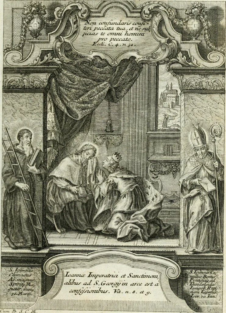 An illustration from Vita S. Joannis Nepomuceni, sigilli sacramentalis protomartyris, 1730, leaf 34