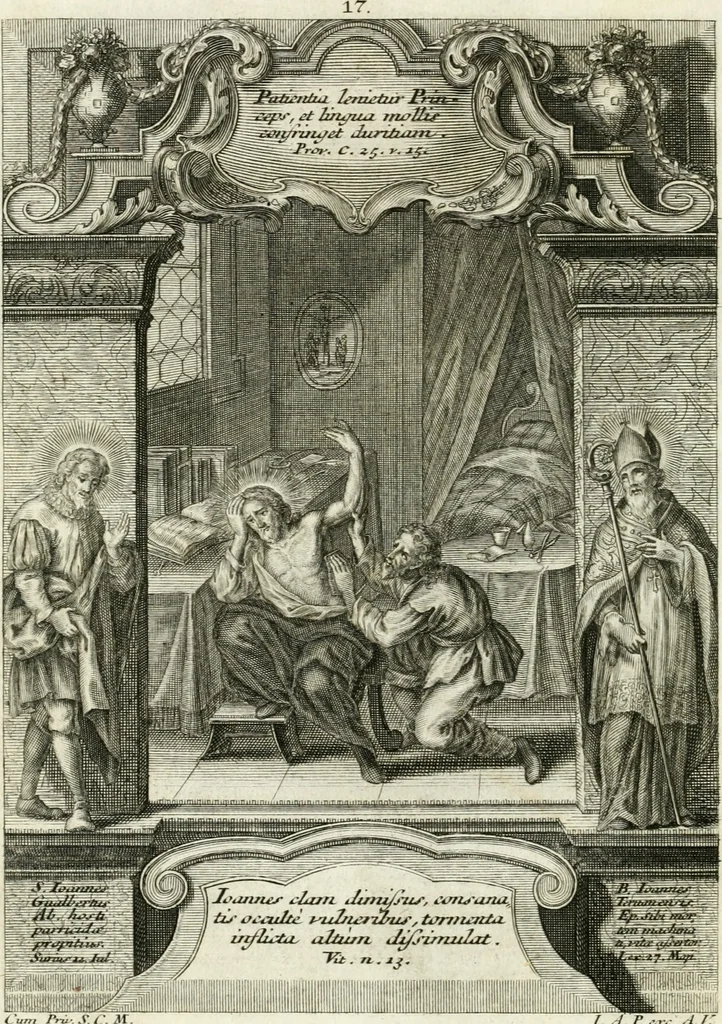 An illustration from Vita S. Joannis Nepomuceni, sigilli sacramentalis protomartyris, 1730, leaf 55
