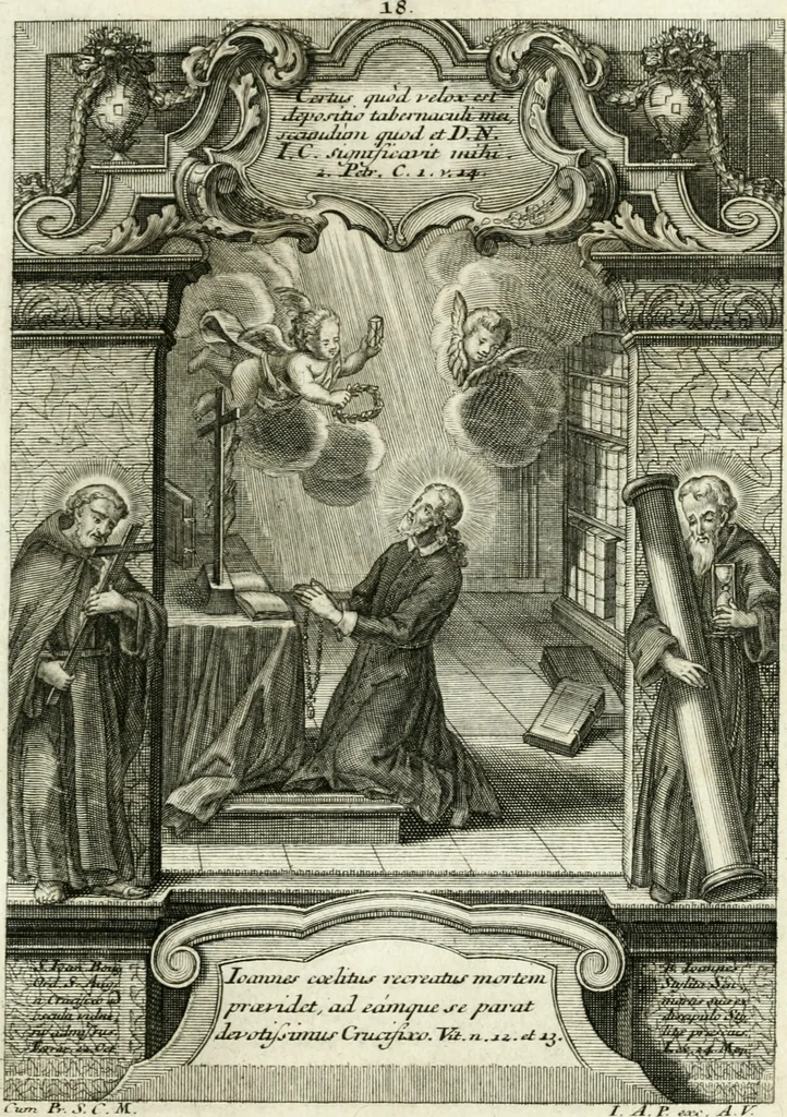 An illustration from Vita S. Joannis Nepomuceni, sigilli sacramentalis protomartyris, 1730, leaf 58