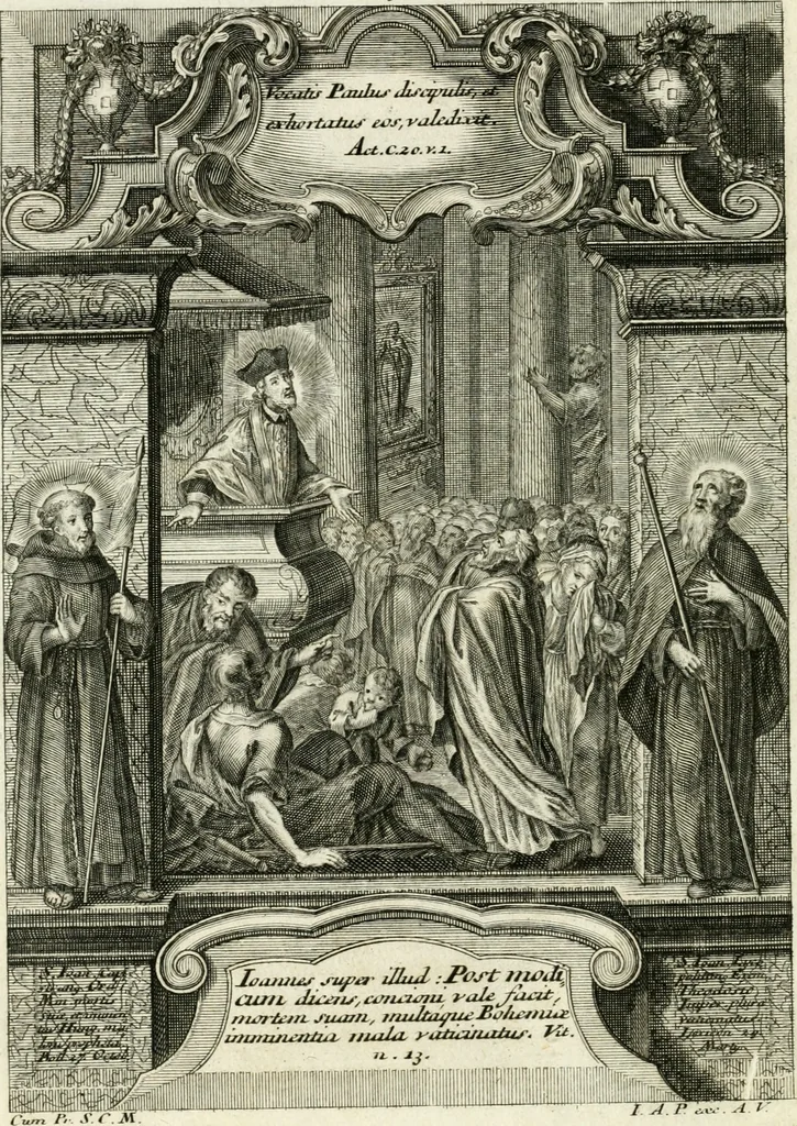 An illustration from Vita S. Joannis Nepomuceni, sigilli sacramentalis protomartyris, 1730, leaf 61