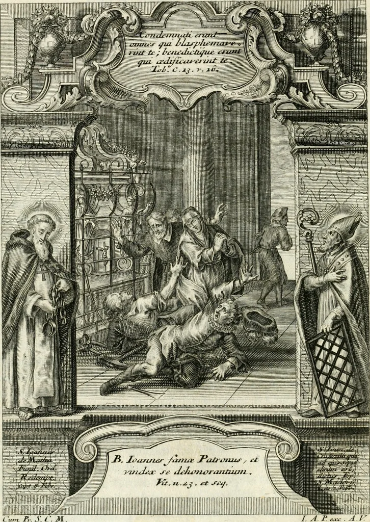 An illustration from Vita S. Joannis Nepomuceni, sigilli sacramentalis protomartyris, 1730, leaf 85