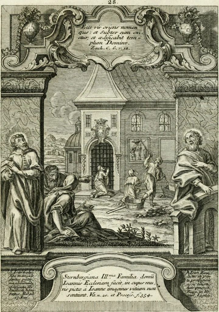 An illustration from Vita S. Joannis Nepomuceni, sigilli sacramentalis protomartyris, 1730, leaf 88