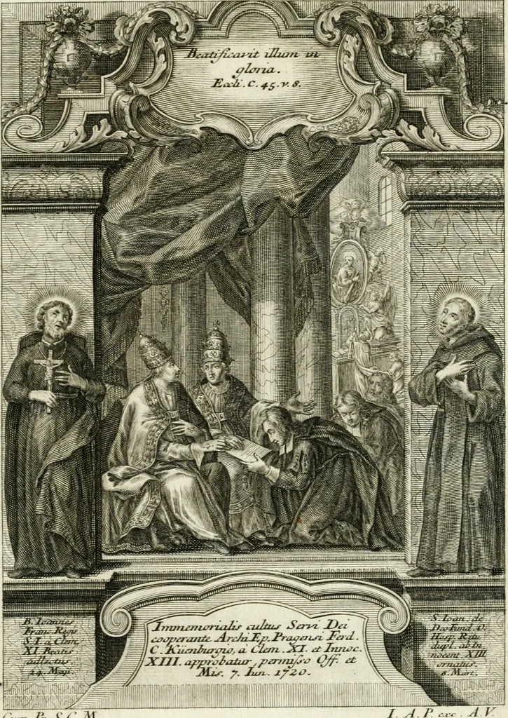 An illustration from Vita S. Joannis Nepomuceni, sigilli sacramentalis protomartyris, 1730, leaf 94