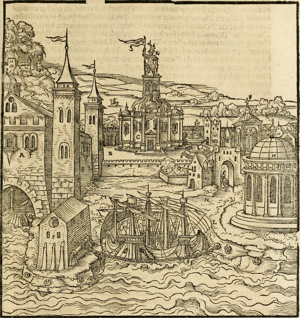 An illustration from Vitruuius, des aller namhafftigisten vnnd hocherfahrnesten, römischen Architecti, vnnd kunstreichen Werck oder Bawmeisters, Marci Vitruuij Pollionis, zehen Bücher von der Architectur vnd künstlichem Bawen ..., 1614, leaf 196