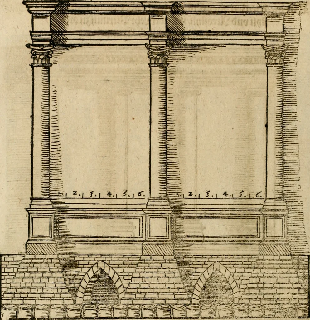 An illustration from Vitruuius, des aller namhafftigisten vnnd hocherfahrnesten, römischen Architecti, vnnd kunstreichen Werck oder Bawmeisters, Marci Vitruuij Pollionis, zehen Bücher von der Architectur vnd künstlichem Bawen ..., 1614, leaf 255