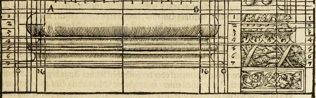 An illustration from Vitruuius, des aller namhafftigisten vnnd hocherfahrnesten, römischen Architecti, vnnd kunstreichen Werck oder Bawmeisters, Marci Vitruuij Pollionis, zehen Bücher von der Architectur vnd künstlichem Bawen ..., 1614, leaf 274