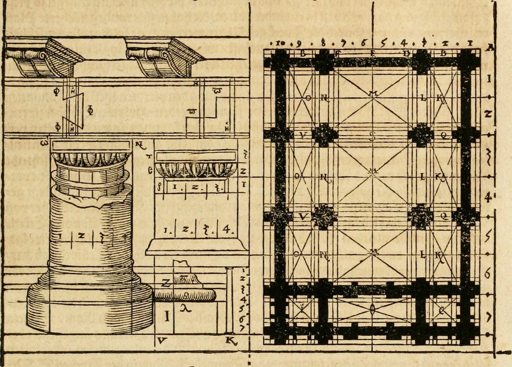 An illustration from Vitruuius, des aller namhafftigisten vnnd hocherfahrnesten, römischen Architecti, vnnd kunstreichen Werck oder Bawmeisters, Marci Vitruuij Pollionis, zehen Bücher von der Architectur vnd künstlichem Bawen ..., 1614, leaf 334