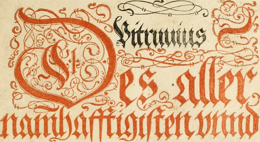 An illustration from Vitruuius, des aller namhafftigisten vnnd hocherfahrnesten, römischen Architecti, vnnd kunstreichen Werck oder Bawmeisters, Marci Vitruuij Pollionis, zehen Bücher von der Architectur vnd künstlichem Bawen ..., 1614, leaf 4