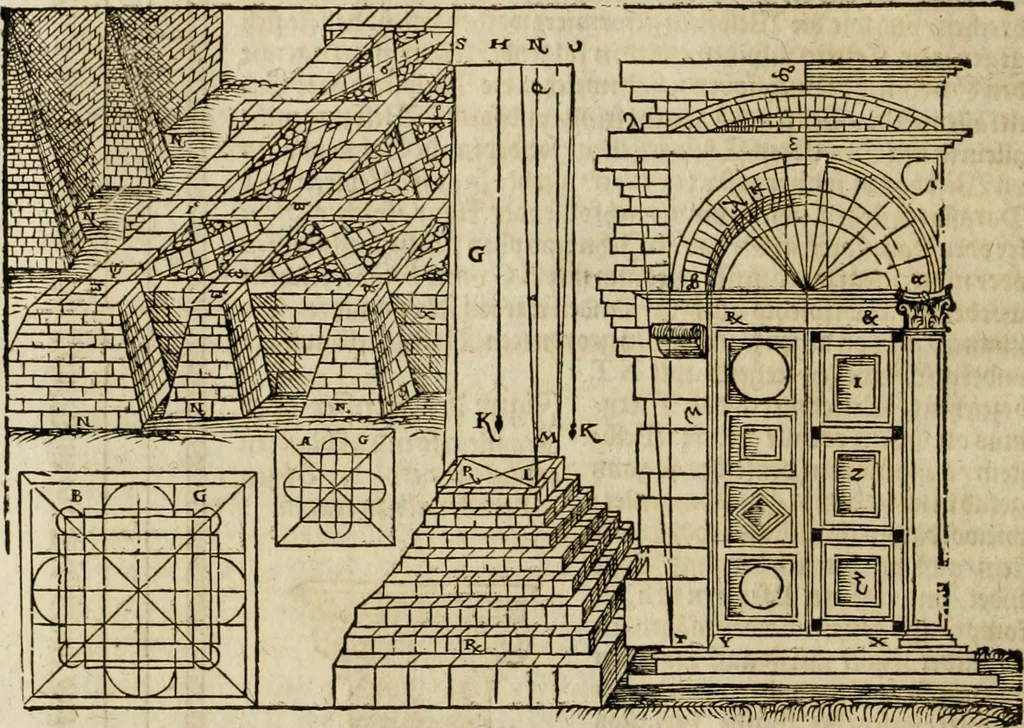 An illustration from Vitruuius, des aller namhafftigisten vnnd hocherfahrnesten, römischen Architecti, vnnd kunstreichen Werck oder Bawmeisters, Marci Vitruuij Pollionis, zehen Bücher von der Architectur vnd künstlichem Bawen ..., 1614, leaf 449