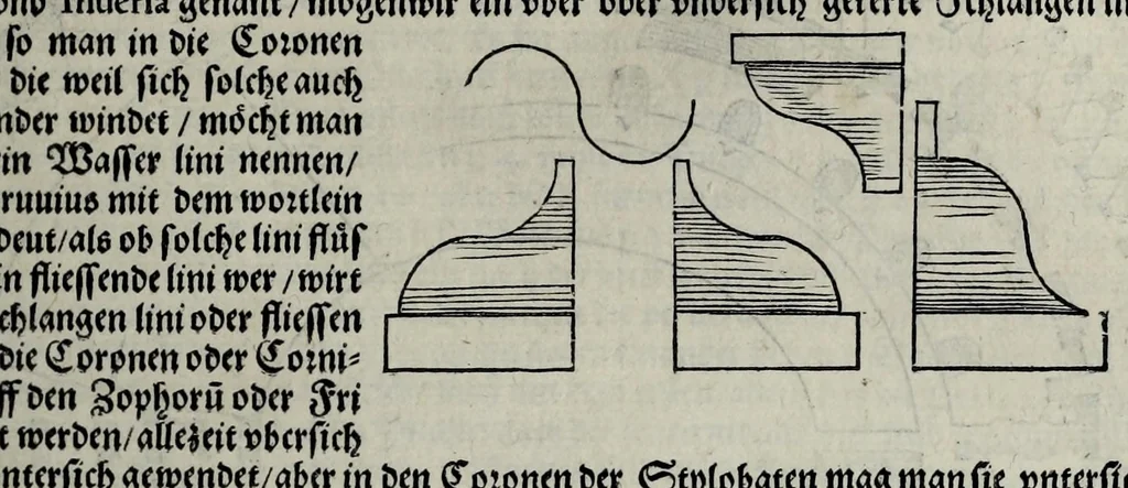 An illustration from Vitruuius teutsch : nemlichen des aller namhafftigisten vñ hocherfarnesten römischen Architecti vnd kunstreichen Werck oder Bawmeisters Marci Vitruuij Pollionis Zehen Bücher von der Architectur vnd künstlichem Bawen ..., 1548, leaf 413