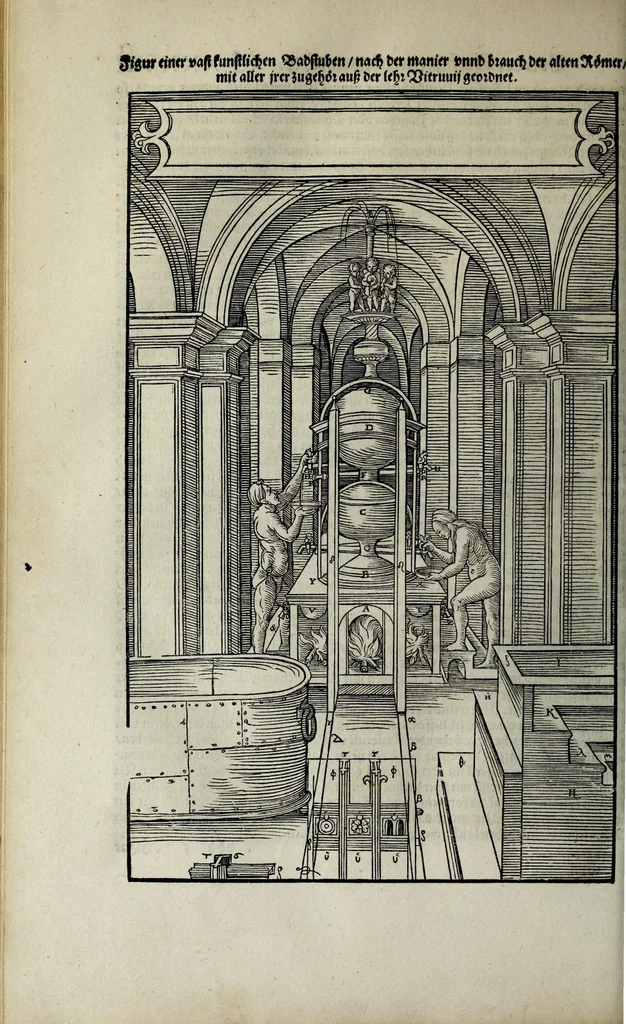 An illustration from Vitruuius teutsch : nemlichen des aller namhafftigisten vñ hocherfarnesten römischen Architecti vnd kunstreichen Werck oder Bawmeisters Marci Vitruuij Pollionis Zehen Bücher von der Architectur vnd künstlichem Bawen ..., 1548, leaf 434