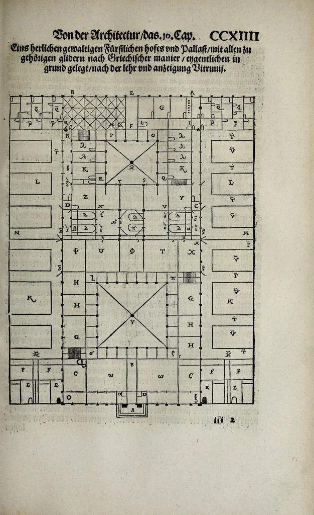 An illustration from Vitruuius teutsch : nemlichen des aller namhafftigisten vñ hocherfarnesten römischen Architecti vnd kunstreichen Werck oder Bawmeisters Marci Vitruuij Pollionis Zehen Bücher von der Architectur vnd künstlichem Bawen ..., 1548, leaf 487