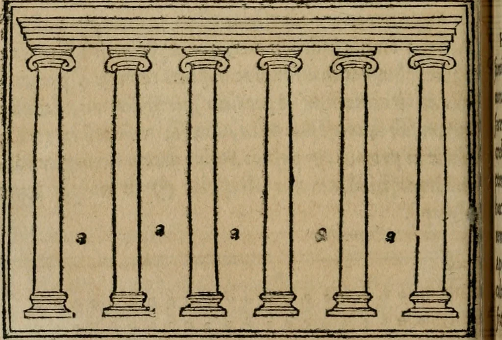 An illustration from M. Vitrvvii De architectura libri decem : summa diligentia recogniti atq; excusi : cum nonnullis figuris sub hoc signo * positis, nunq antea impraessis : additis Iulij Frontini De aqueductibus libris, proter materiae affinitatem, 1523, leaf 105