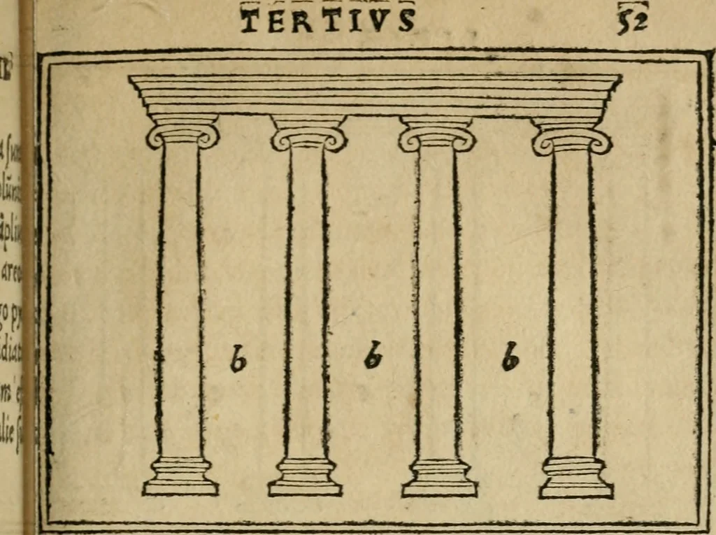 An illustration from M. Vitrvvii De architectura libri decem : summa diligentia recogniti atq; excusi : cum nonnullis figuris sub hoc signo * positis, nunq antea impraessis : additis Iulij Frontini De aqueductibus libris, proter materiae affinitatem, 1523, leaf 106