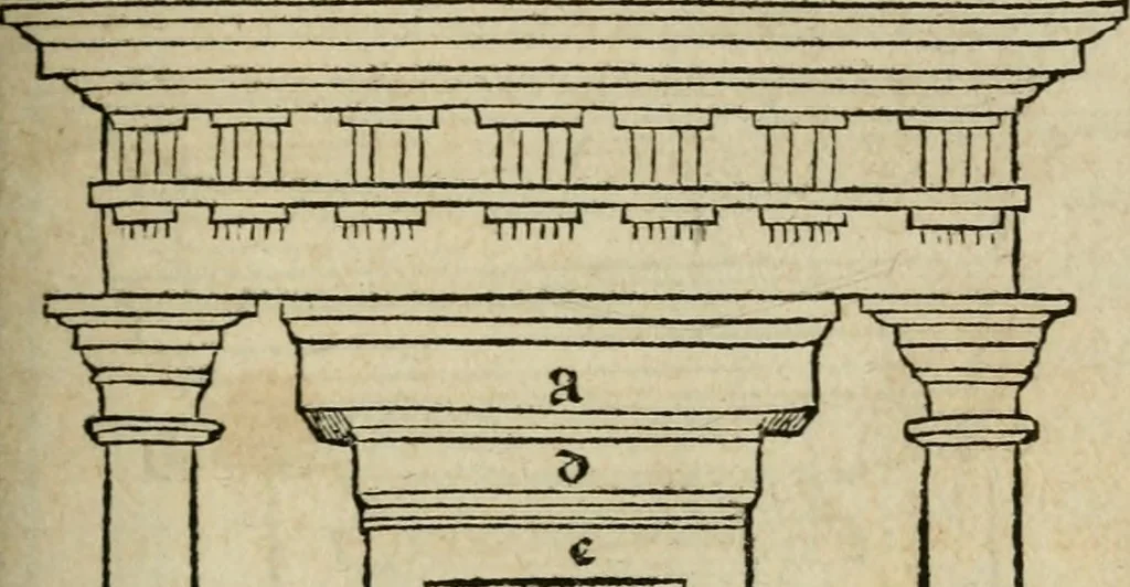 An illustration from M. Vitrvvii De architectura libri decem : summa diligentia recogniti atq; excusi : cum nonnullis figuris sub hoc signo * positis, nunq antea impraessis : additis Iulij Frontini De aqueductibus libris, proter materiae affinitatem, 1523, leaf 148