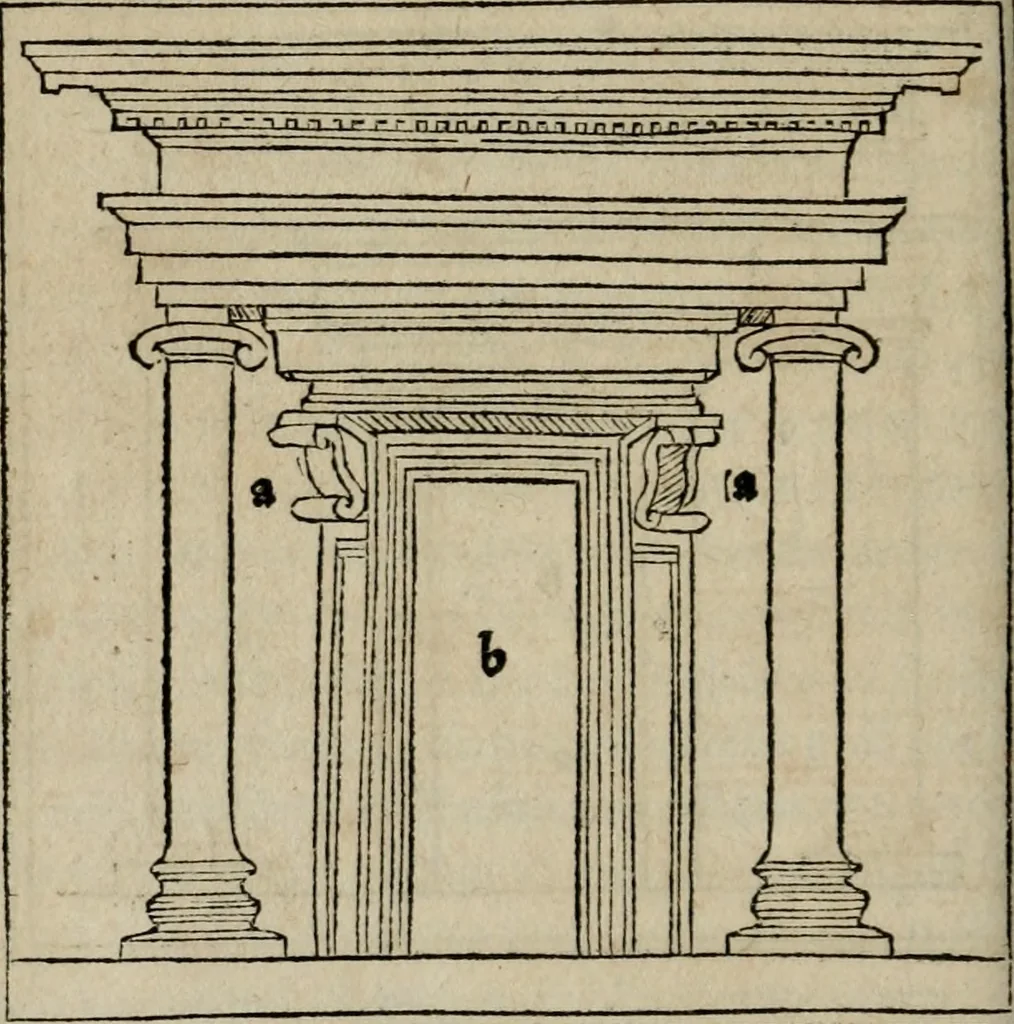 An illustration from M. Vitrvvii De architectura libri decem : summa diligentia recogniti atq; excusi : cum nonnullis figuris sub hoc signo * positis, nunq antea impraessis : additis Iulij Frontini De aqueductibus libris, proter materiae affinitatem, 1523, leaf 149