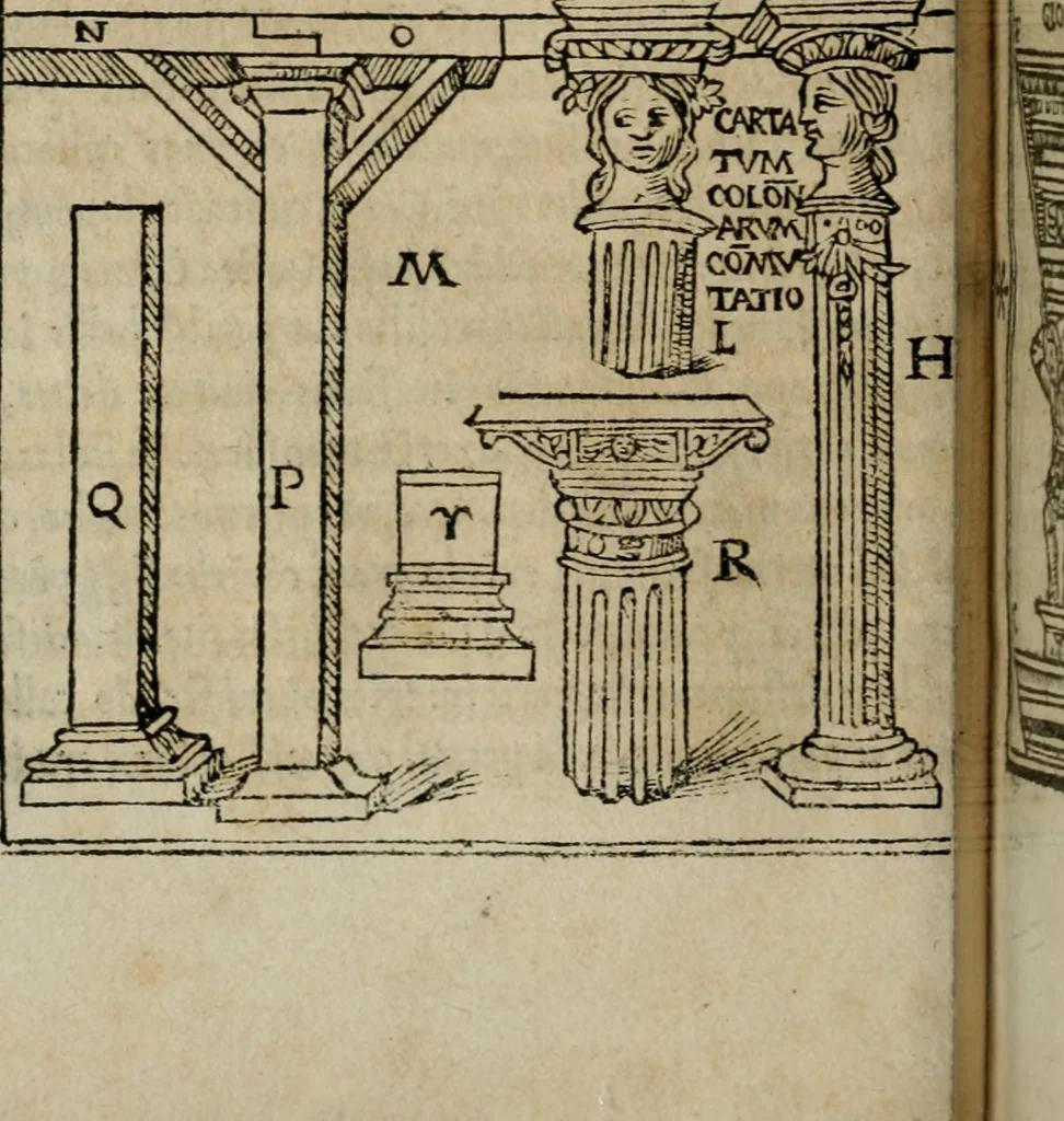 An illustration from M. Vitrvvii De architectura libri decem : summa diligentia recogniti atq; excusi : cum nonnullis figuris sub hoc signo * positis, nunq antea impraessis : additis Iulij Frontini De aqueductibus libris, proter materiae affinitatem, 1523, leaf 17