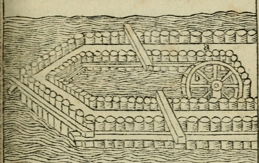 An illustration from M. Vitrvvii De architectura libri decem : summa diligentia recogniti atq; excusi : cum nonnullis figuris sub hoc signo * positis, nunq antea impraessis : additis Iulij Frontini De aqueductibus libris, proter materiae affinitatem, 1523, leaf 196