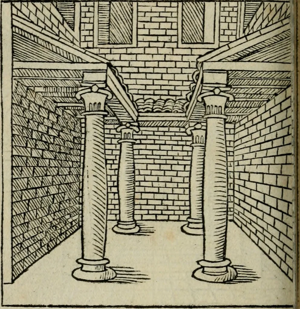 An illustration from M. Vitrvvii De architectura libri decem : summa diligentia recogniti atq; excusi : cum nonnullis figuris sub hoc signo * positis, nunq antea impraessis : additis Iulij Frontini De aqueductibus libris, proter materiae affinitatem, 1523, leaf 209