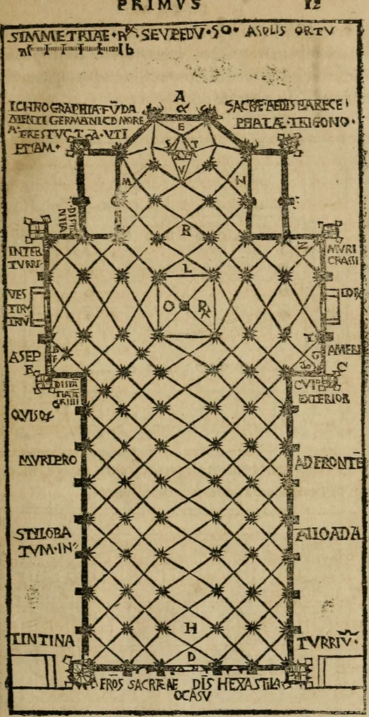 An illustration from M. Vitrvvii De architectura libri decem : summa diligentia recogniti atq; excusi : cum nonnullis figuris sub hoc signo * positis, nunq antea impraessis : additis Iulij Frontini De aqueductibus libris, proter materiae affinitatem, 1523, leaf 26