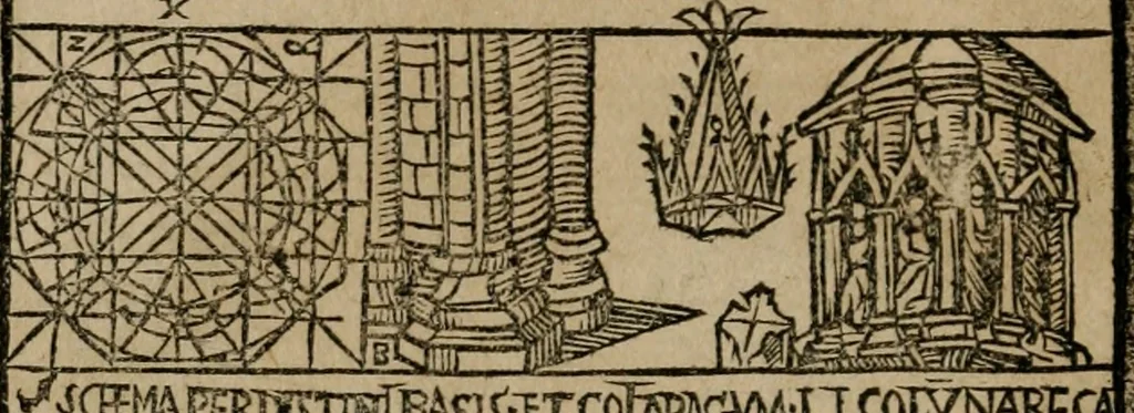 An illustration from M. Vitrvvii De architectura libri decem : summa diligentia recogniti atq; excusi : cum nonnullis figuris sub hoc signo * positis, nunq antea impraessis : additis Iulij Frontini De aqueductibus libris, proter materiae affinitatem, 1523, leaf 29
