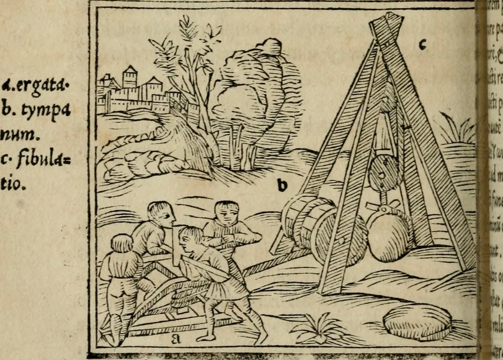 An illustration from M. Vitrvvii De architectura libri decem : summa diligentia recogniti atq; excusi : cum nonnullis figuris sub hoc signo * positis, nunq antea impraessis : additis Iulij Frontini De aqueductibus libris, proter materiae affinitatem, 1523, leaf 321