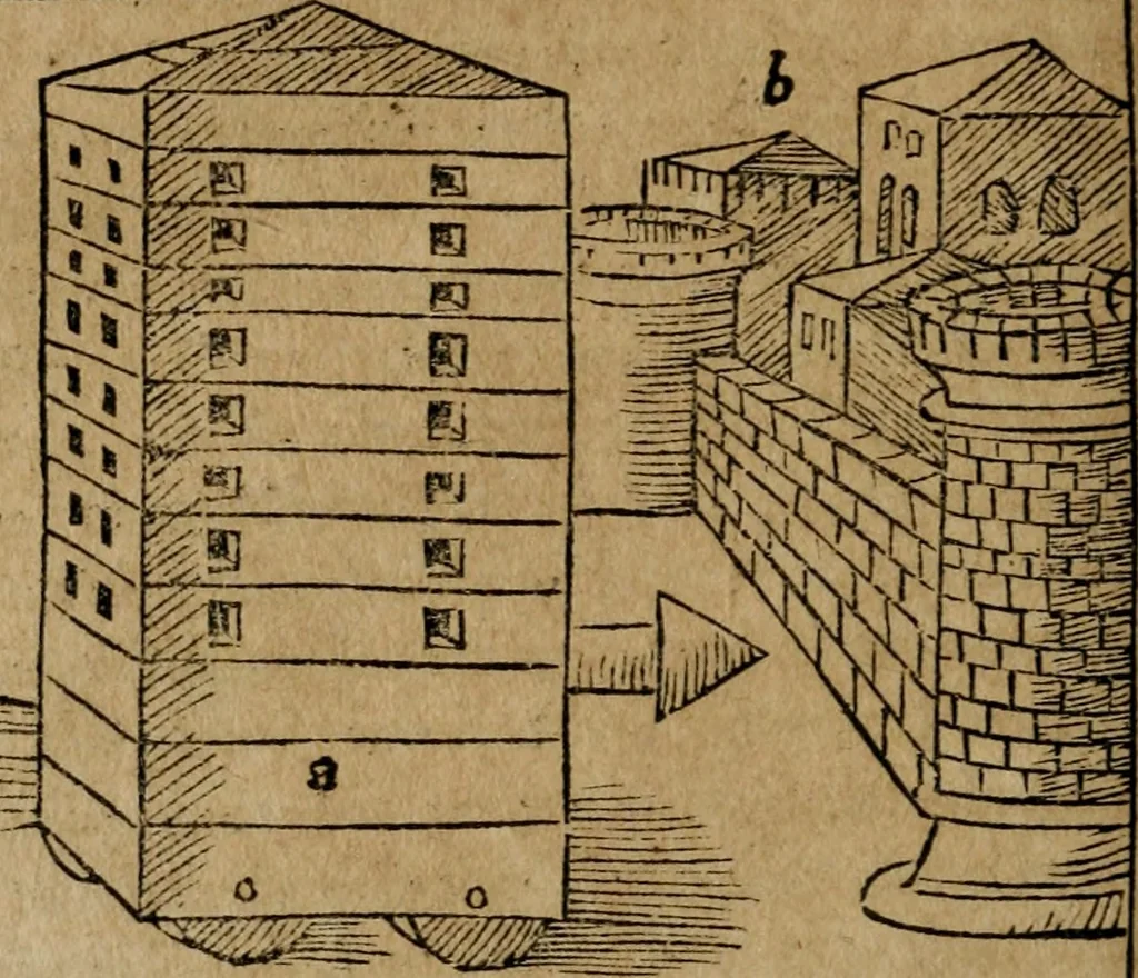 An illustration from M. Vitrvvii De architectura libri decem : summa diligentia recogniti atq; excusi : cum nonnullis figuris sub hoc signo * positis, nunq antea impraessis : additis Iulij Frontini De aqueductibus libris, proter materiae affinitatem, 1523, leaf 359