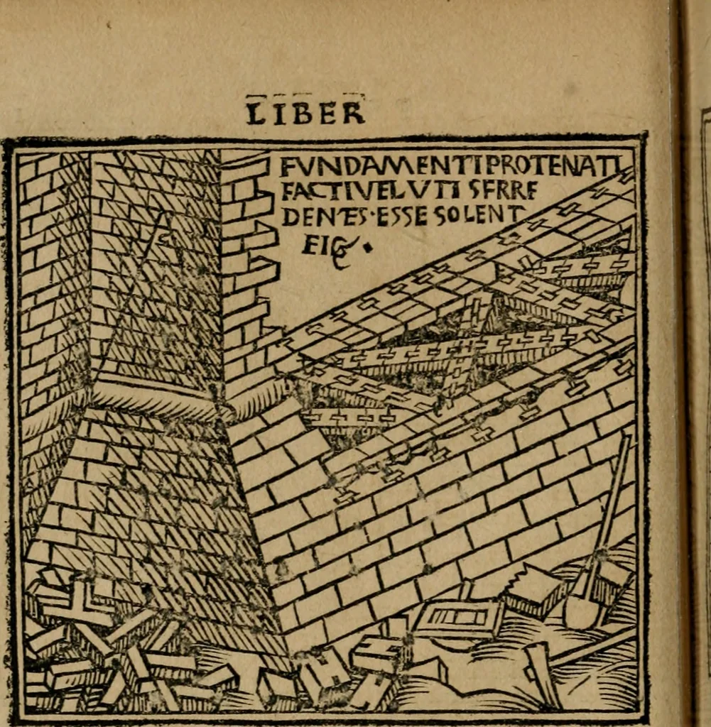An illustration from M. Vitrvvii De architectura libri decem : summa diligentia recogniti atq; excusi : cum nonnullis figuris sub hoc signo * positis, nunq antea impraessis : additis Iulij Frontini De aqueductibus libris, proter materiae affinitatem, 1523, leaf 41