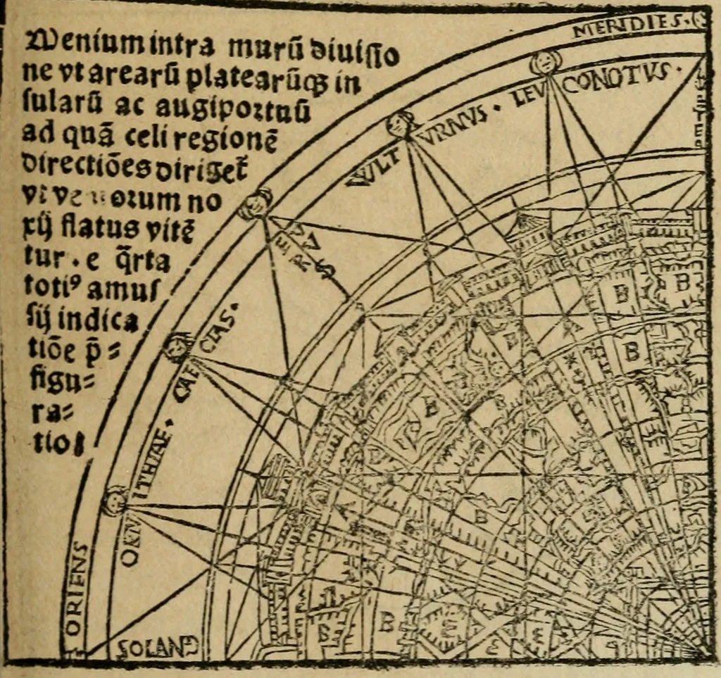 An illustration from M. Vitrvvii De architectura libri decem : summa diligentia recogniti atq; excusi : cum nonnullis figuris sub hoc signo * positis, nunq antea impraessis : additis Iulij Frontini De aqueductibus libris, proter materiae affinitatem, 1523, leaf 48
