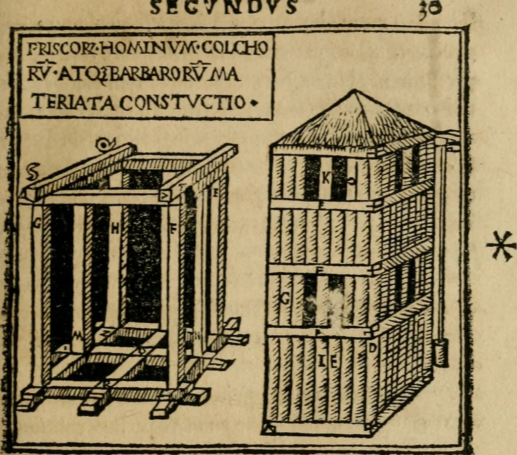 An illustration from M. Vitrvvii De architectura libri decem : summa diligentia recogniti atq; excusi : cum nonnullis figuris sub hoc signo * positis, nunq antea impraessis : additis Iulij Frontini De aqueductibus libris, proter materiae affinitatem, 1523, leaf 62