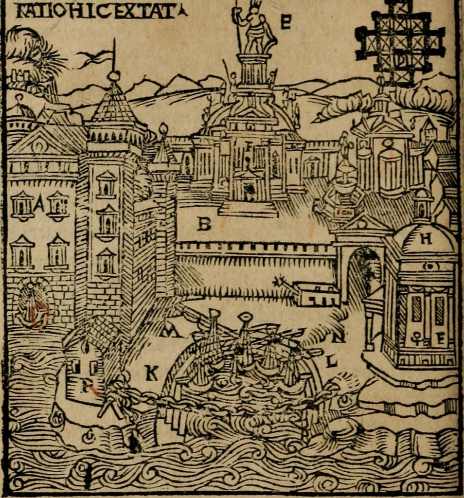 An illustration from M. Vitrvvii De architectura libri decem : summa diligentia recogniti atq; excusi : cum nonnullis figuris sub hoc signo * positis, nunq antea impraessis : additis Iulij Frontini De aqueductibus libris, proter materiae affinitatem, 1523, leaf 81