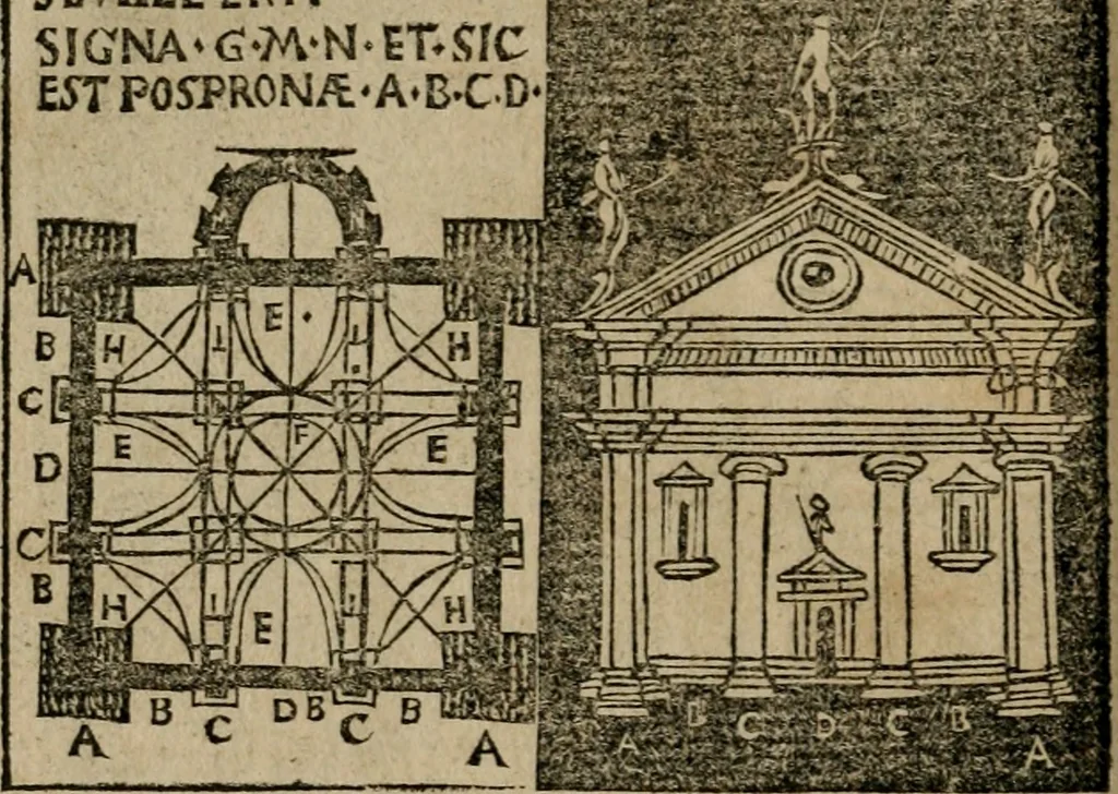 An illustration from M. Vitrvvii De architectura libri decem : summa diligentia recogniti atq; excusi : cum nonnullis figuris sub hoc signo * positis, nunq antea impraessis : additis Iulij Frontini De aqueductibus libris, proter materiae affinitatem, 1523, leaf 97