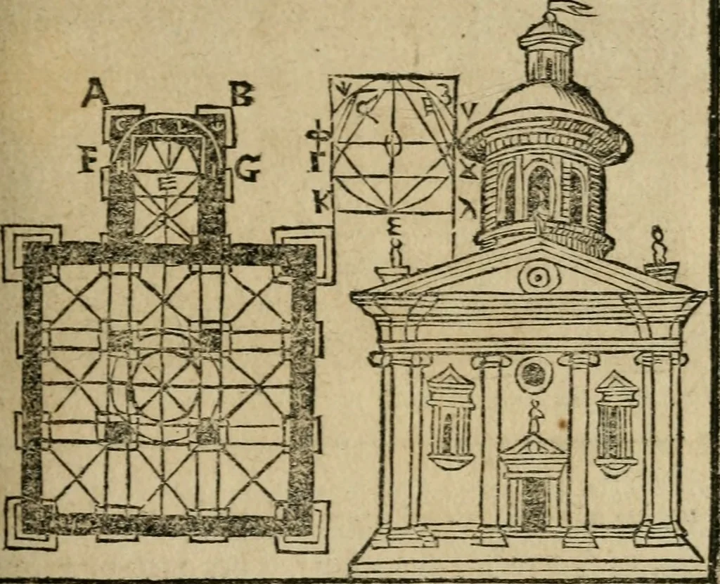 An illustration from M. Vitrvvii De architectura libri decem : summa diligentia recogniti atq; excusi : cum nonnullis figuris sub hoc signo * positis, nunq antea impraessis : additis Iulij Frontini De aqueductibus libris, proter materiae affinitatem, 1523, leaf 98