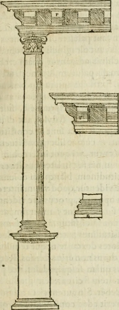 An illustration from M. Vitrvvii Pollionis De architectvra libri decem, ad Caes. Avgvstvm, omnibus omnium editionibus longè emendatiores, collatis veteribus exemplis, 1586, leaf 128