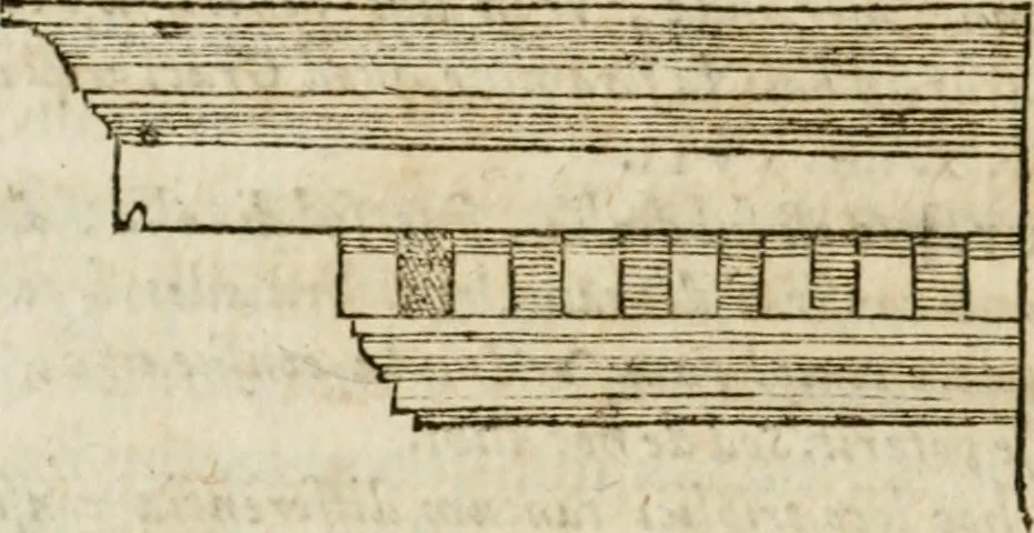 An illustration from M. Vitrvvii Pollionis De architectvra libri decem, ad Caes. Avgvstvm, omnibus omnium editionibus longè emendatiores, collatis veteribus exemplis, 1586, leaf 35