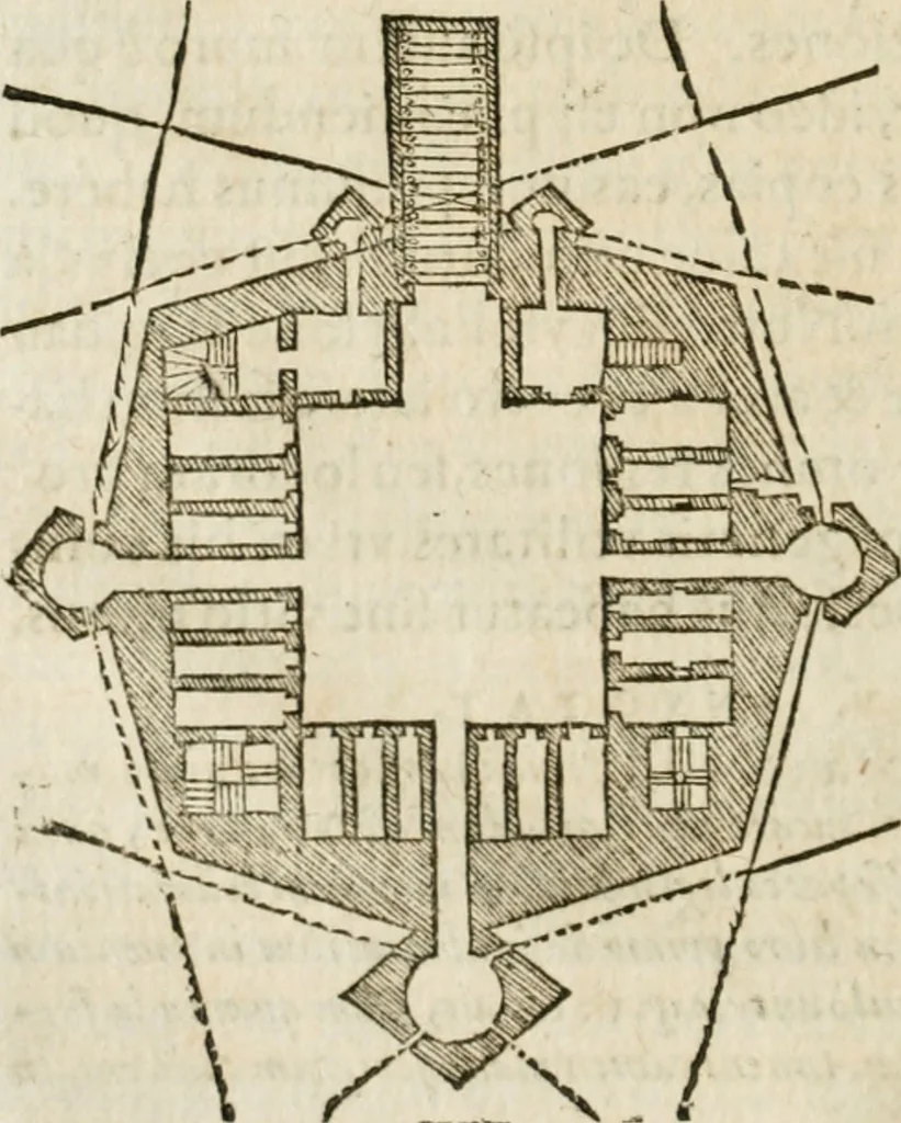 An illustration from M. Vitrvvii Pollionis De architectvra libri decem, ad Caes. Avgvstvm, omnibus omnium editionibus longè emendatiores, collatis veteribus exemplis, 1586, leaf 45
