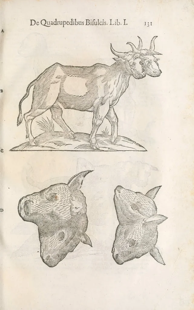 An illustration from Vlyssis Aldrouandi patricii Bononiensis Quadrupedum omniu[m] bisulcoru[m] historia, 1621, leaf 149