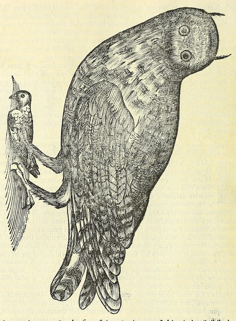 An illustration from Vlyssis Aldrovandi philosophi ac medici Bononiensis historiam naturalem in gymnasio Bononiensi profitentis, Ornithologiae, hoc est, De avibus historiae libri XII ... : cum indice septendecim linguarum copiosissimo, 1599, leaf 564