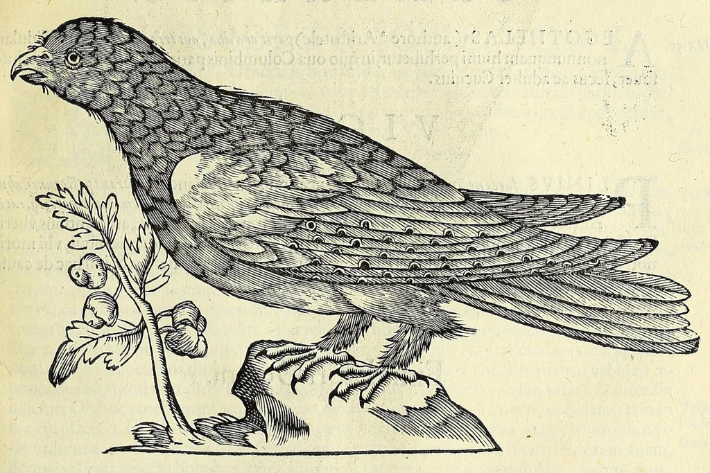 An illustration from Vlyssis Aldrovandi philosophi ac medici Bononiensis historiam naturalem in gymnasio Bononiensi profitentis, Ornithologiae, hoc est, De avibus historiae libri XII ... : cum indice septendecim linguarum copiosissimo, 1599, leaf 601