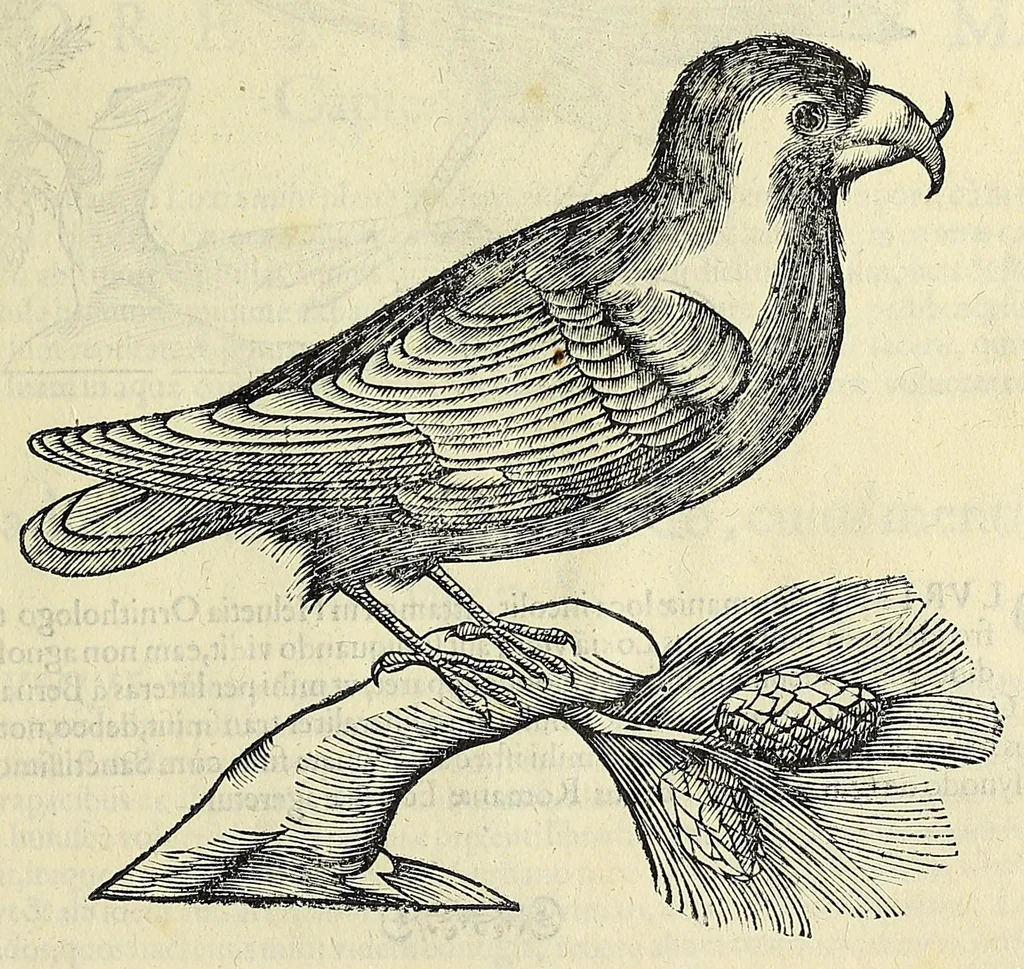 An illustration from Vlyssis Aldrovandi philosophi ac medici Bononiensis historiam naturalem in gymnasio Bononiensi profitentis, Ornithologiae, hoc est, De avibus historiae libri XII ... : cum indice septendecim linguarum copiosissimo, 1599, leaf 909
