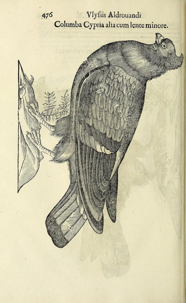 An illustration from Vlyssis Aldrovandi philosophi ac medici Bononiensis historiam naturalem in gymnasio Bononiensi profitentis, Ornithologiae, hoc est, De avibus historiae libri XII ... : cum indice septendecim linguarum copiosissimo, 1599, leaf 494