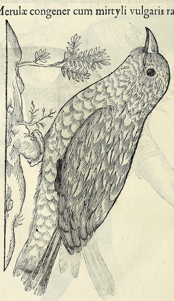 An illustration from Vlyssis Aldrovandi philosophi ac medici Bononiensis historiam naturalem in gymnasio Bononiensi profitentis, Ornithologiae, hoc est, De avibus historiae libri XII ... : cum indice septendecim linguarum copiosissimo, 1599, leaf 642