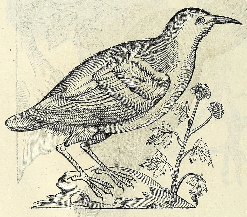 An illustration from Vlyssis Aldrovandi philosophi ac medici Bononiensis historiam naturalem in gymnasio Bononiensi profitentis, Ornithologiae, hoc est, De avibus historiae libri XII ... : cum indice septendecim linguarum copiosissimo, 1599, leaf 654