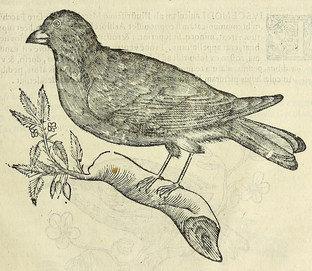 An illustration from Vlyssis Aldrovandi philosophi ac medici Bononiensis historiam naturalem in gymnasio Bononiensi profitentis, Ornithologiae, hoc est, De avibus historiae libri XII ... : cum indice septendecim linguarum copiosissimo, 1599, leaf 869