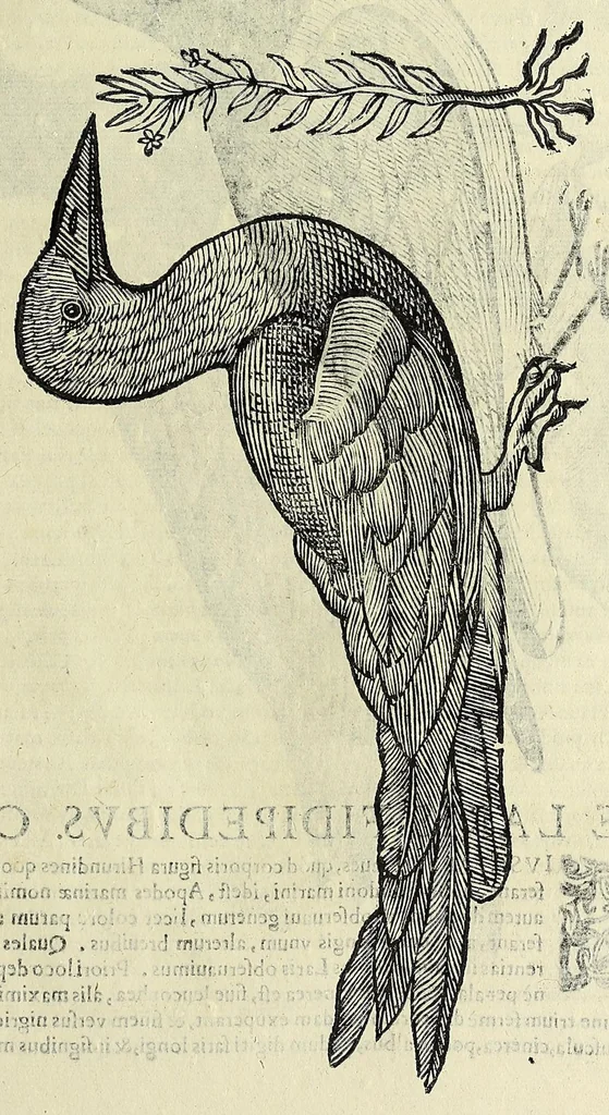 An illustration from Vlyssis Aldrovandi philosophi ac medici Bononiensis historiam naturalem in gymnasio Bononiensi profitentis, Ornithologiae, hoc est, De avibus historiae libri XII ... : cum indice septendecim linguarum copiosissimo, 1599, leaf 101